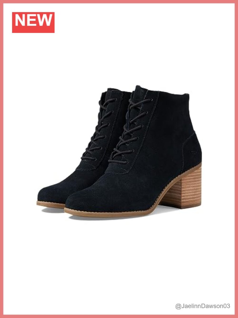 TOMS Women's Ankle Bootie Suede Lace-Up Stacked Heel